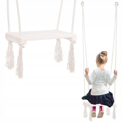 Viking Choice  Houten kinderschommel - wit - 42x18 cm - 115 cm lange touwen