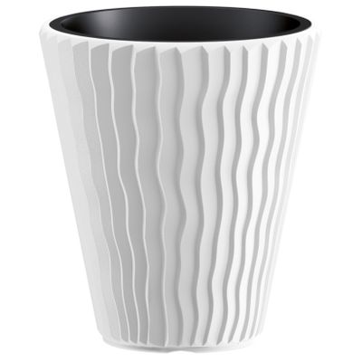 Plantenpot/bloempot Sand Waves - buiten/binnen - kunststof - wit - D30 x H33 cm Plantenpot/bloempot Sand Waves - buiten/binnen - kunststof - wit - D30 x H33 cm