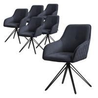 ML-Design eetkamerstoelen draaibaar set van 6, textiel geweven stof, zwart, woonkamerstoel met armleuning/rugleuning, - thumbnail