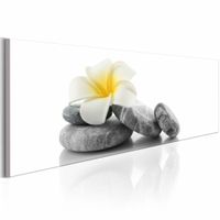Schilderij - White Lotus , stenen en bloem , wit grijs - thumbnail