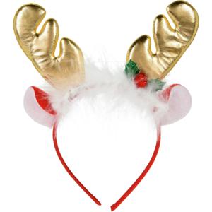 Kerst diadeem/haarband - rendier gewei met oren - goud - polyester - accessoires