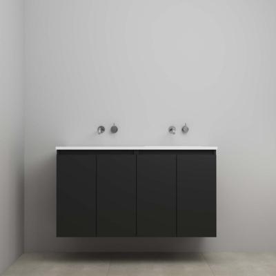 On-Line Onderkast - 120 cm - Voorgemonteerd - Greeploos 4 Deuren - Acryl Wastafel - Kraangat naar Keuze - Mat Zwart