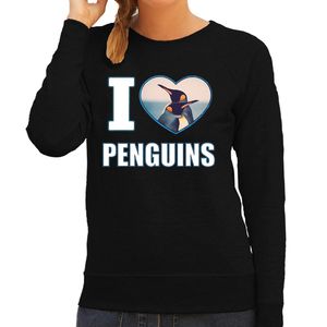 I love penguins sweater / trui met dieren foto van een pinguin zwart voor dames