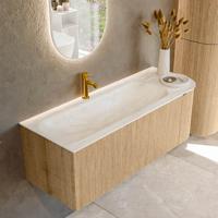 Badmeubel Mondiaz Kurve-Dlux | 125 cm | Meubelkleur Oak | Wastafelkleur Ostra | Solid surface | Links spoelbak | 1 kraangat