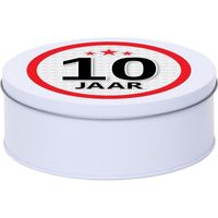 Cadeau/kado wit rond blik 10 jaar 18 cm   -