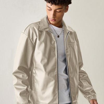 Manfinity Men's PU Leather Casual Jacket - Urban Black Drop Shoulder Grey / S