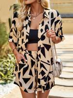 Shirt Collar Loose Casual Geometric Two-Piece Set