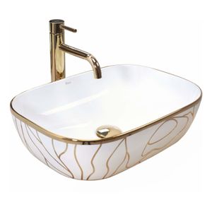 Waskom REA Belinda | 46.5x13.5 cm | Keramiek | Vrijstaand | Rechthoekig | Wit goud