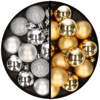 36x stuks kunststof kerstballen zilver en goud 3 en 4 cm - thumbnail