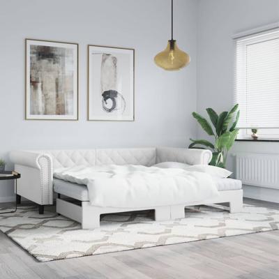 Slaapbank met onderschuifbed 90x200 cm kunstleer wit
