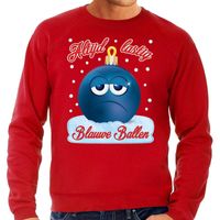 Foute kerst sweater / trui Blauwe ballen rood voor heren - thumbnail