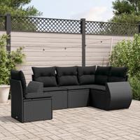 5-delige Loungeset met kussens poly rattan zwart