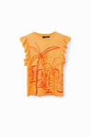 T-shirt met illustraties en ruches - ORANGE - XS