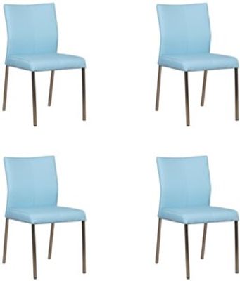 Set van 4 Lichtblauwe leren moderne eetkamerstoelen Basic - poot vierkant rvs - Toledo Leer Sky Blue (lichtblauw leer)