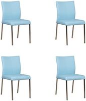 Set van 4 Lichtblauwe leren moderne eetkamerstoelen Basic - poot vierkant rvs - Toledo Leer Sky Blue (lichtblauw leer)