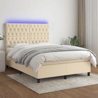 Boxspring met matras en LED stof crèmekleurig 140x200 cm