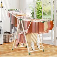 Opvouwbare Wasdroger met Verstelbare Vleugels Sokkenklemmen en Schoenrek Uitschuifbare Wasdroger Wit / Beige 163 cm