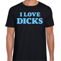 Foute party t-shirt voor heren - I love Dicks - zwart - glitter blauw - carnaval/themafeest