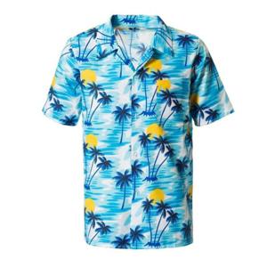 Tropical party Hawaii blouse heren - palmbomen - blauw - carnaval/themafeest - Plus Size