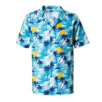 Tropical party Hawaii blouse heren - palmbomen - blauw - carnaval/themafeest - Plus Size - thumbnail