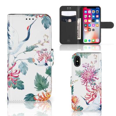 Apple iPhone X | Xs | Telefoonhoesje | Met pasjeshouder | Bird Flowers