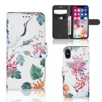 Apple iPhone X | Xs | Telefoonhoesje | Met pasjeshouder | Bird Flowers