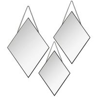 Set van 3x spiegels/wandspiegels ruit metaal zwart met ketting   - - thumbnail