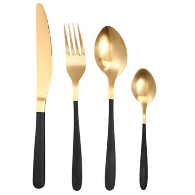 Bestek set - 16 delig - goud / zwart - metaal - glanzend / mat - 4 personen