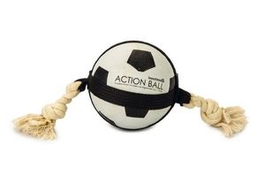 Beeztees action voetbal met touw - hondenspeelgoed - 12,5 cm
