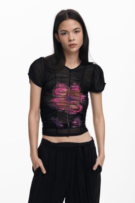 Bloemen tule T-shirt - BLACK - XL