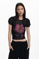 Bloemen tule T-shirt - BLACK - XL
