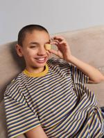 T-shirt met korte mouwen voor jongens blauw, gestreept