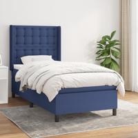 Boxspring met matras stof blauw 90x200 cm
