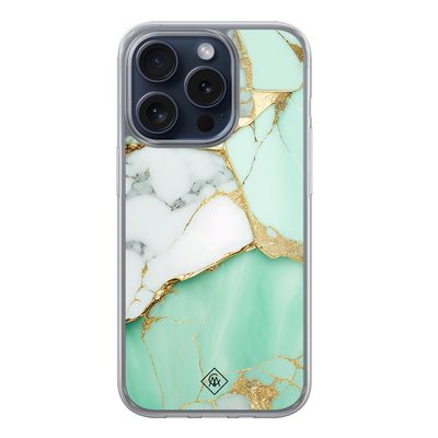 iPhone 15 Pro hybride hoesje - Marmer mintgroen