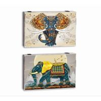 Decoratieve Doos DKD Home Decor Multicolour Turkoois Hout MDF Olifant Indiaas Teller (2 Stuks)
