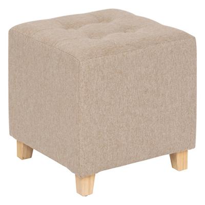 Zit krukje/bijzet stoel/poef - hout/stof - beige fluweel - D35 x H40 cm