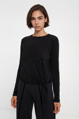 Cupro T-shirt met knoop - BLACK - L