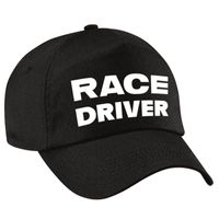 Race driver / auto coureur verkleed pet zwart voor volwassenen - thumbnail