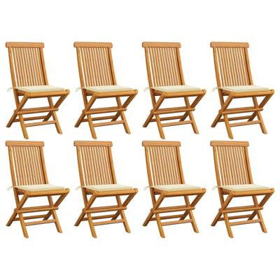 Tuinstoelen 8 st met crèmekleurige kussens massief teakhout