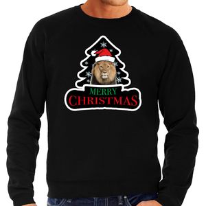 Dieren kersttrui leeuw zwart heren - Foute leeuwen kerstsweater 2XL  -