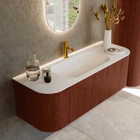 Badmeubel Mondiaz Kurve | 130 cm cm | Meubelkleur Ruby | Wastafelkleur Talc | Solid surface | Wasbak midden spoelbak | 1 kraangat