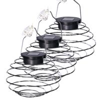 Hanglamp - 3x - solar verlichting - zwart - D16 cm - metaal - tuinverlichting