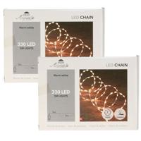 Draadverlichting lichtsnoer - 2x - 330 leds - warm wit - zilver draad - 500 cm - lichtdraad
