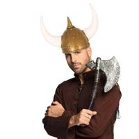 Viking verkleedkleding set - 2 delig - heren - helm met hoorns - Hakbijl van 46 cm