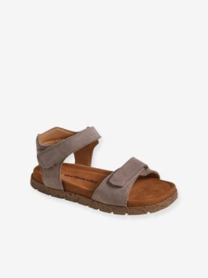Sandalen met klittenbandsluiting van leer voor kinderen, VERTBAUDET-collectie. zandbeige