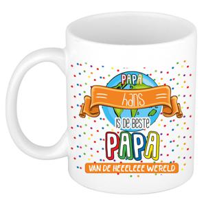 Naam mok papa Hans - wit - de beste - keramiek - 300 ml - Vaderdag/verjaardag