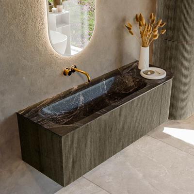 Badmeubel Mondiaz Kurve-Dlux | 135 cm cm | Meubelkleur Shadow | Wastafelkleur Lava | Solid surface | Wasbak links zijde spoelbak | Zonder kraangat(en)