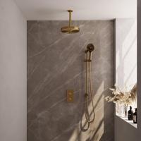 BRAUER Stripe Thermostatische Inbouw Regendouche - 3-weg - rechthoekig - 25cm douchekop - plafondarm - 3-standen handdouche - doucheslang - geïntegreerde glijstang - goud geborsteld PVD 5-GG-411