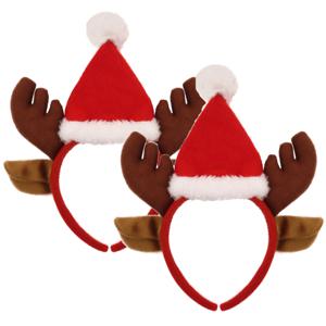 Kerst diadeems/haarbanden - 2x - rendier gewei met kerstmuts -bruin/rood - 22 cm