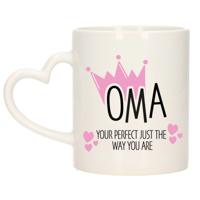 Cadeau koffie/thee mok voor oma - kroon/hartjes - roze - 300 ml - keramiek - Moederdag